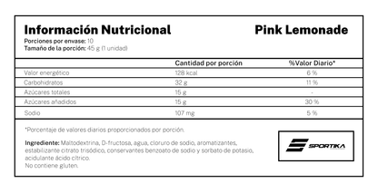 Energy Gel VO2 C30 sabor pink limonade sin cafeína - 10 Unidades