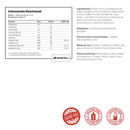 Colágeno + Vitamina C sabor frutilla 20 tabletas efervescentes