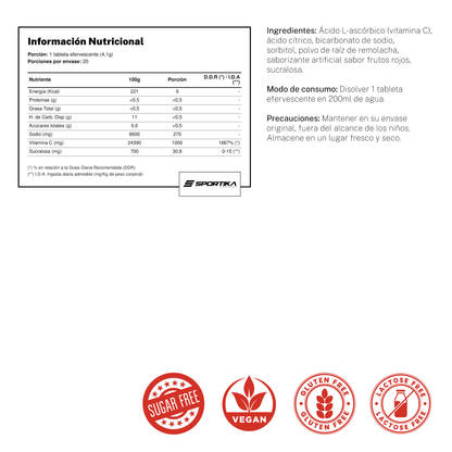 Vitamina C 1000mg Sabor Berries 20 tabletas efervescentes