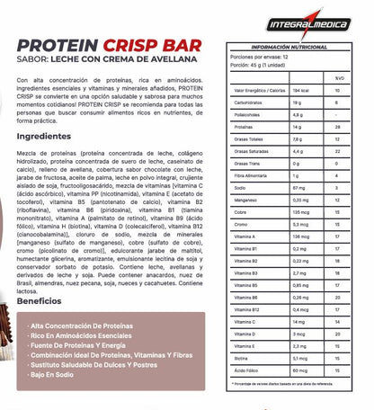 Protein Crisp Bar 12 und - leche con crema de avellana