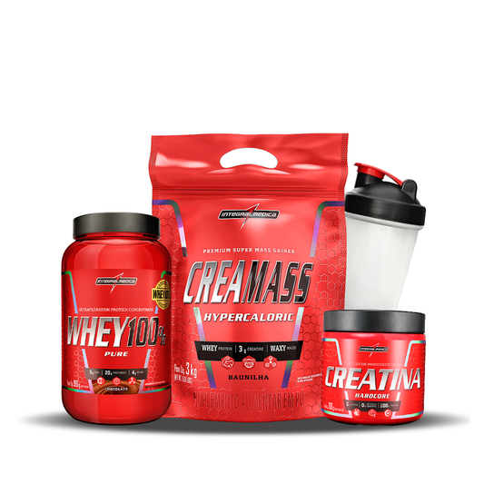 PACK VOLUMEN EXTREMO – Creamass 6.6LB + Creatina Hardcore + Whey 100% Pure 2LB + shaker GRATIS