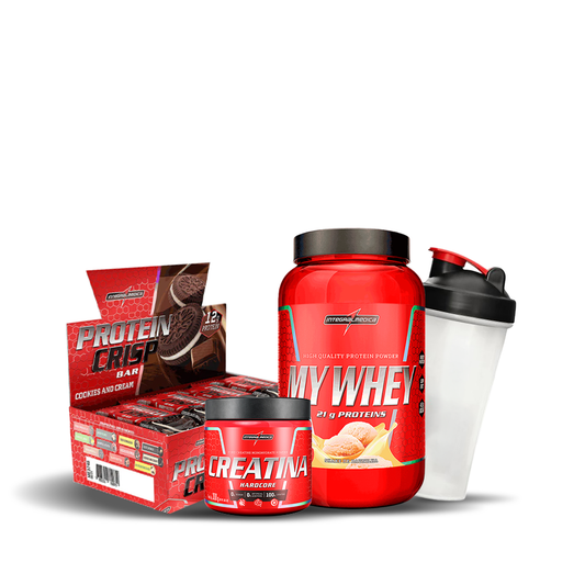 PACK ENERGÍA Y FUERZA - my whey 2 libras + protein crisp box 12 und + creatina hardcore + shaker