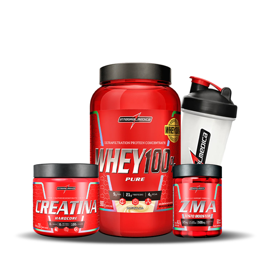 PACK RENDIMIENTO TOTAL - whey 100% pure 2 lb + zma + creatina hardcore + shaker integralmedica 600 ml