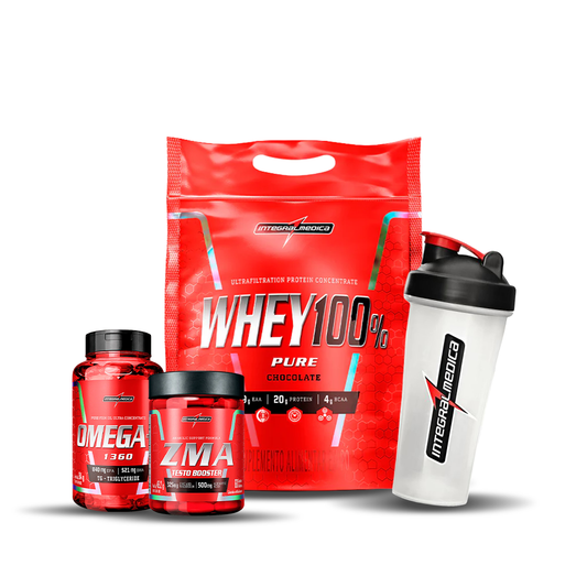 PACK RECUPERACION TOTAL - whey 100% pure (4 lb) + omega 3 + zma + shaker integralmedica 600 ml