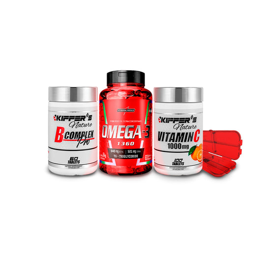 Stack InmunoVital Vitamina C + Omega 3 + B Complex + Pastillero de regalo