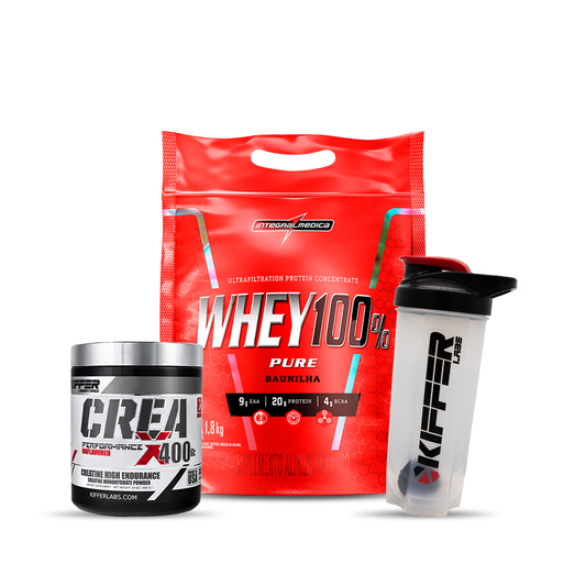 Whey 100% Pure 4 libras + Creatina Creax 400G + Shaker 700ml